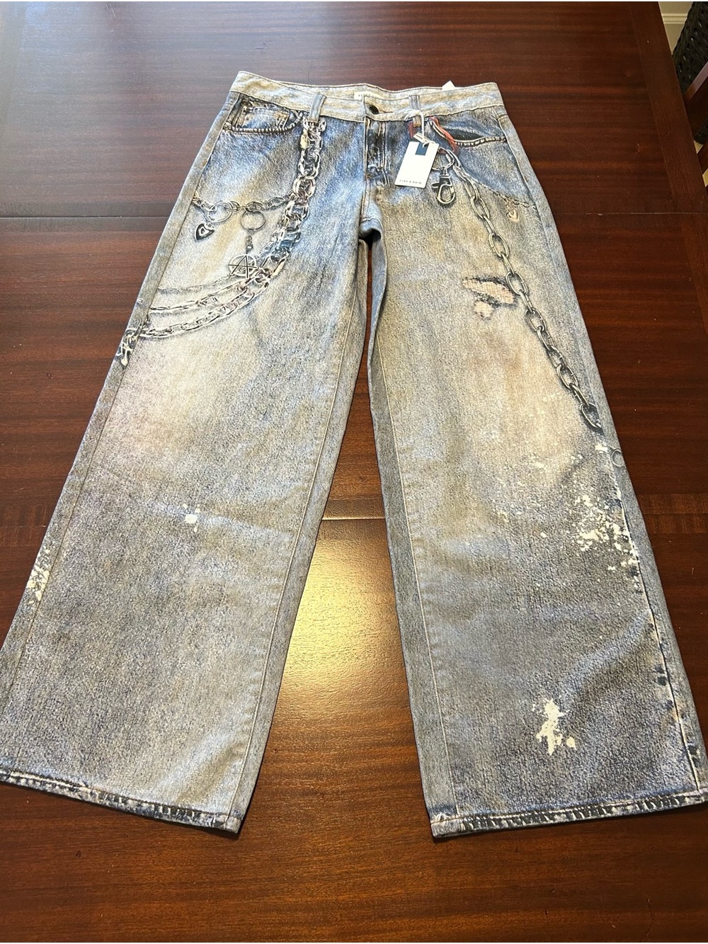 FIRE & RAIN Streetwear 3D Digital TROMPE L’OEIL Printed Baggy BARREL JEANS NWT